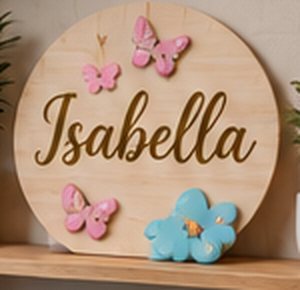 Wooden kids name sign with butterflies